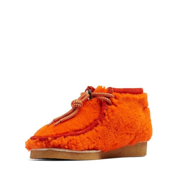 Clarks Mens Wallabee Boot Moncler 1952 Orange Shearling Orange Boots (NWT) - Picture 4 of 5